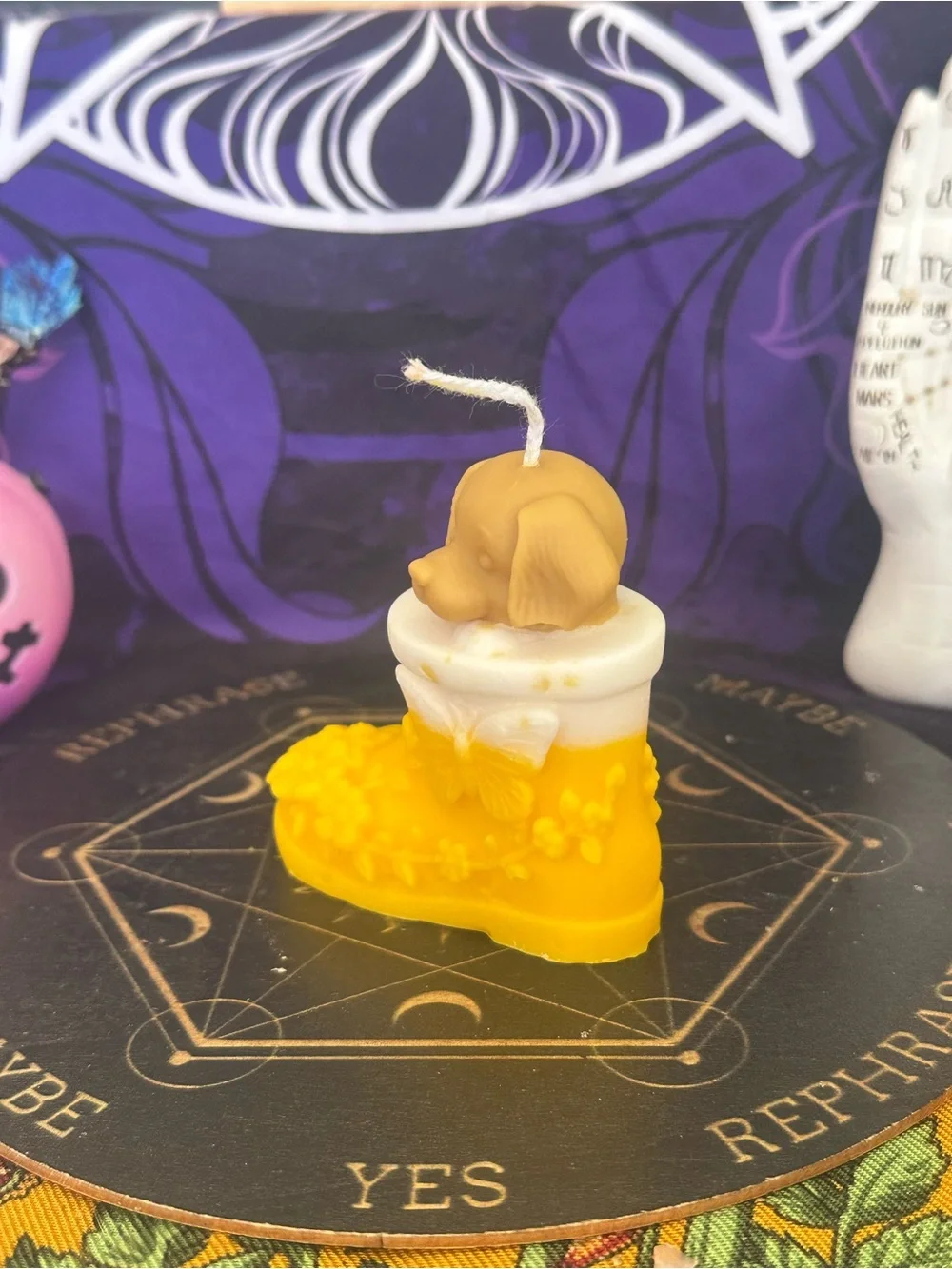 Yellow Puppy in a Boot Candle